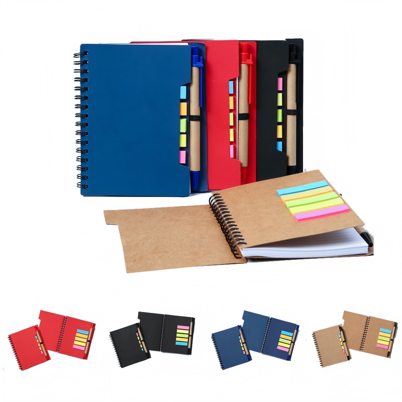 Kraft Paper Spiral Notebook with Pen & Sticky Flags